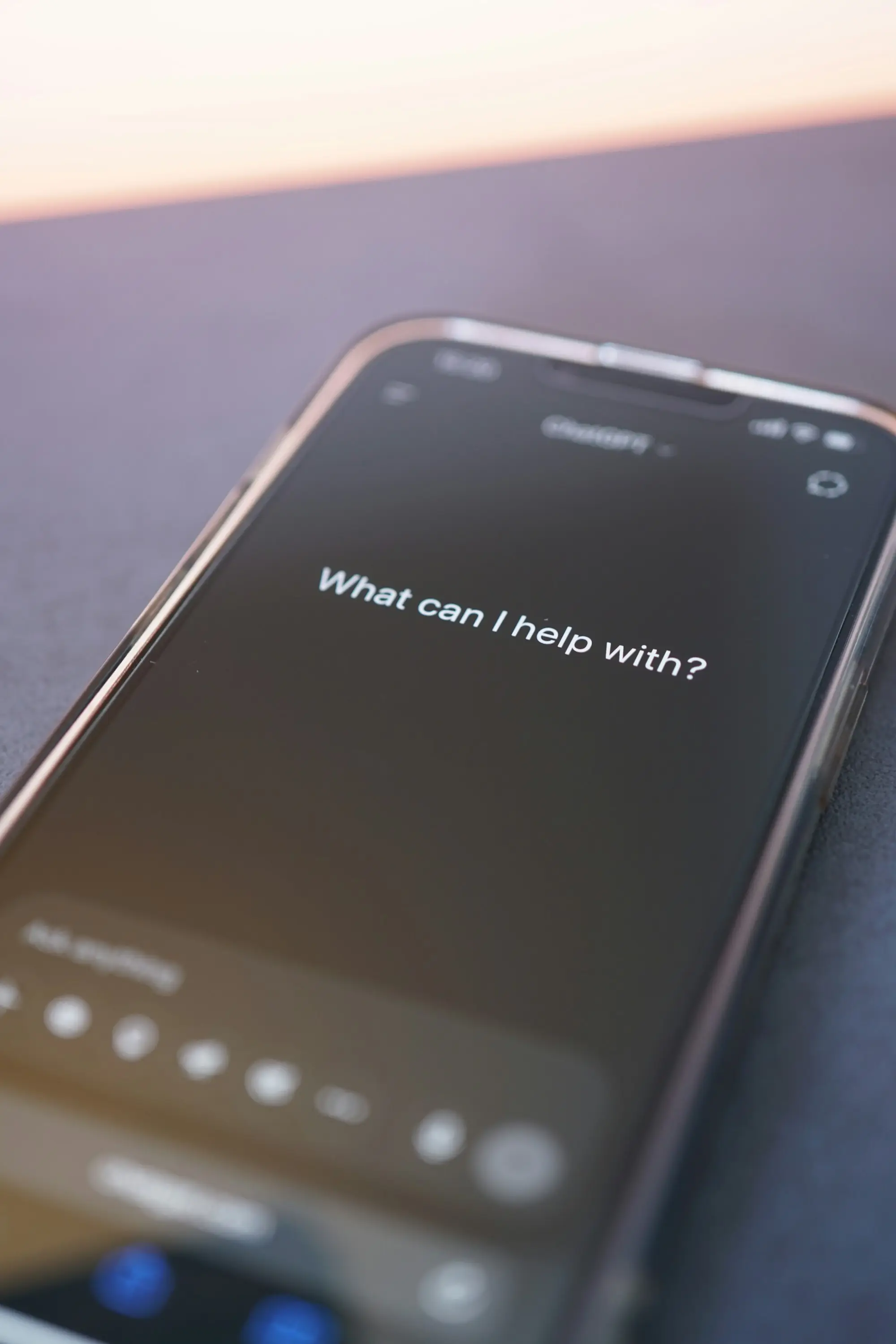 A phone screen asking “What can I help with?”